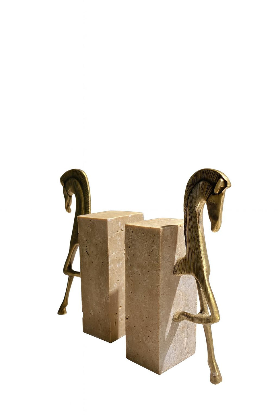 Brass Horse Bookends on Travertine
