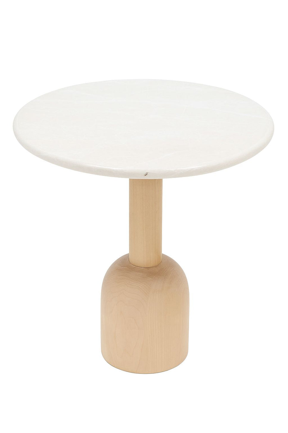 White Marble Side Table with Wood Pedestal