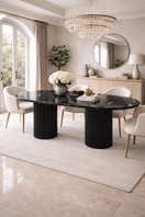 Switch Black Marble Oval Dining Table with Fluted Legs – handcrafted natural black marble, view 2 2 image