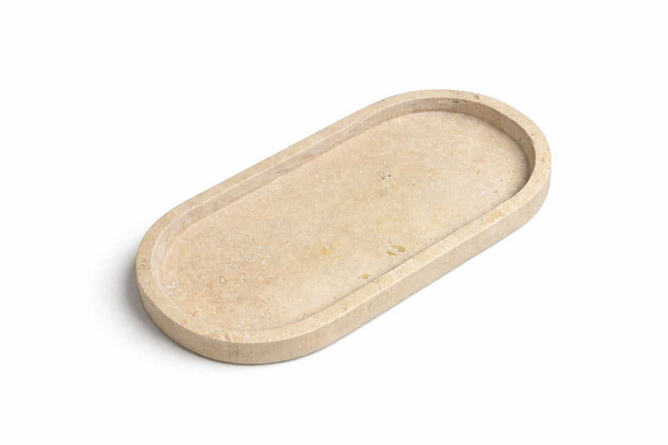 Oval Travertine Vanity Tray