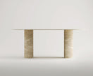 Switch Travertine Oval Dining Table with Column Legs – handcrafted natural beige travertine, view 2 2 image