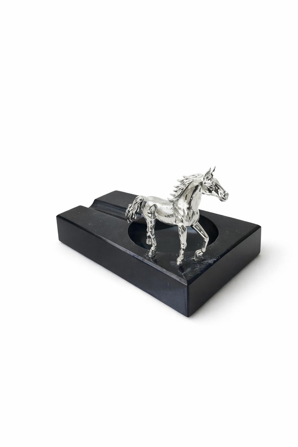 Black Marble Cigar Ashtray with Brass Figure
