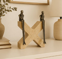 Brass Figures on Travertine X Sculpture