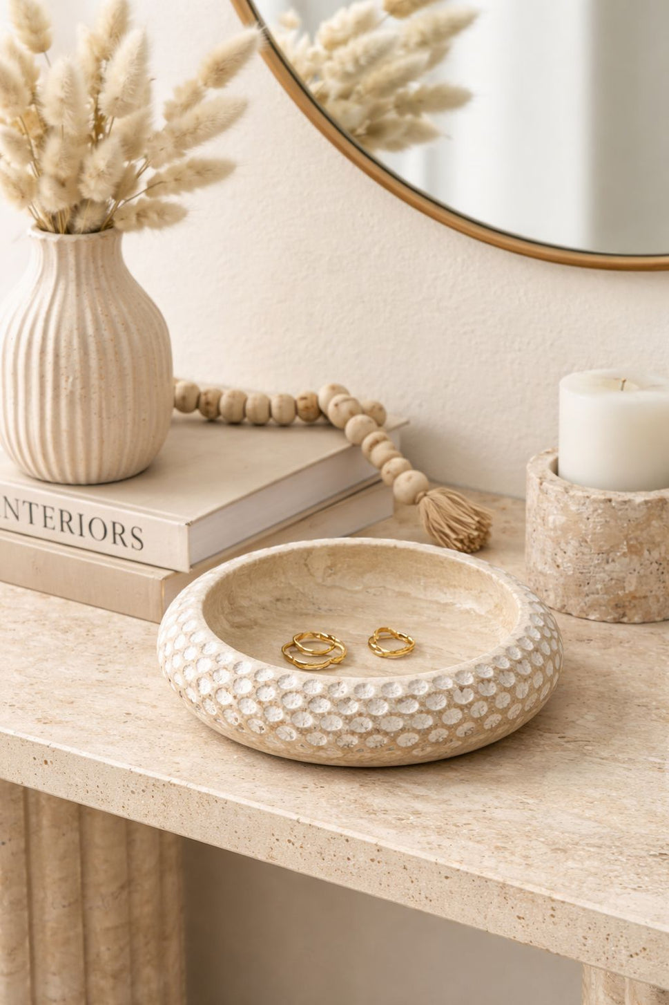 Dimpled Travertine Bowl
