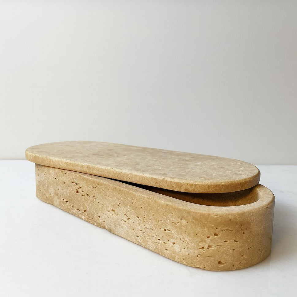 Travertine Oval Lidded Box