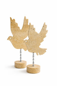 Travertine Dove Sculpture on Brass Stem