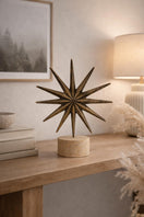Switch Brass Starburst Sculpture on Travertine Base – handcrafted natural beige travertine, view 3 3 image