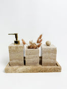 Switch Rectangular Travertine Vanity Set on Tray – handcrafted natural beige travertine, view 2 2 image