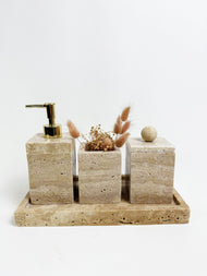Rectangular Travertine Vanity Set on Tray