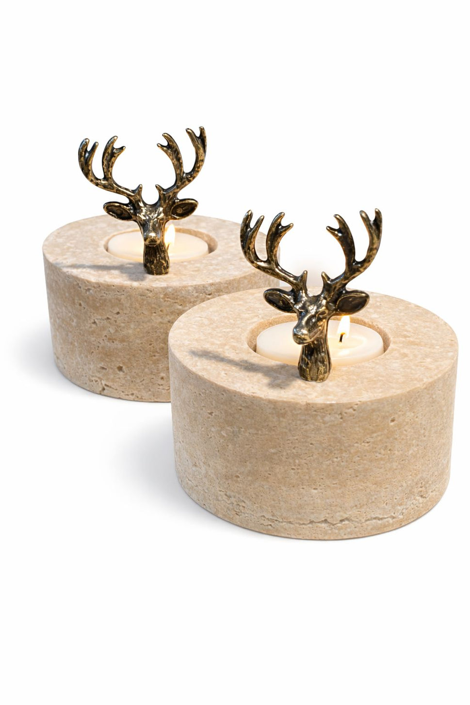 Travertine Candle Holders with Brass Antlers