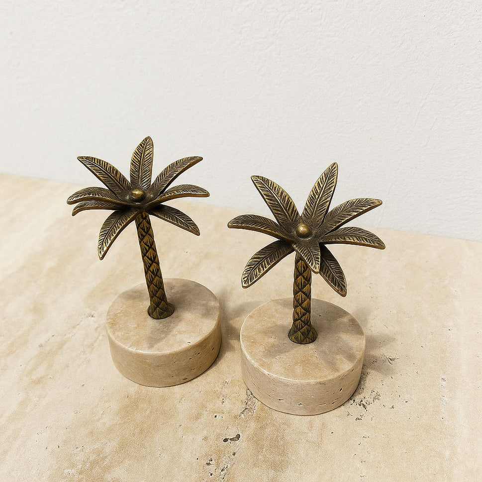 Brass Palm Tree Sculptures on Travertine