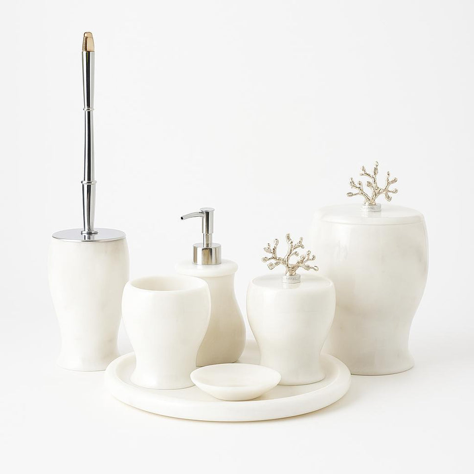 White Marble Bathroom Set with Round Tray