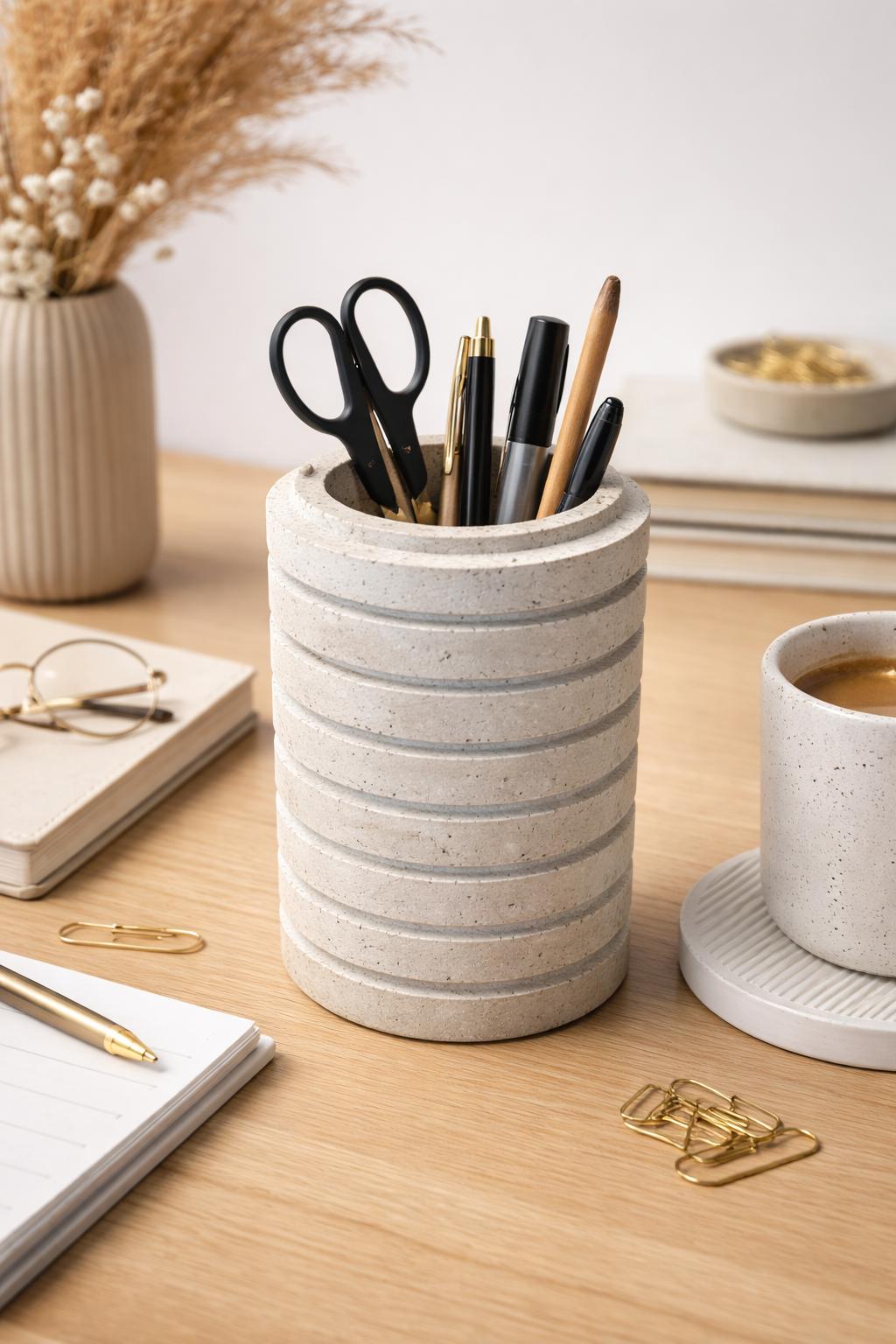 Stacked Ring Travertine Vase