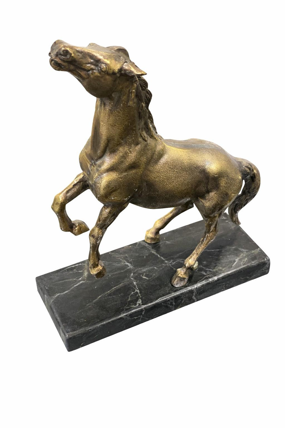 Brass Horse Statue on Black Marble Base