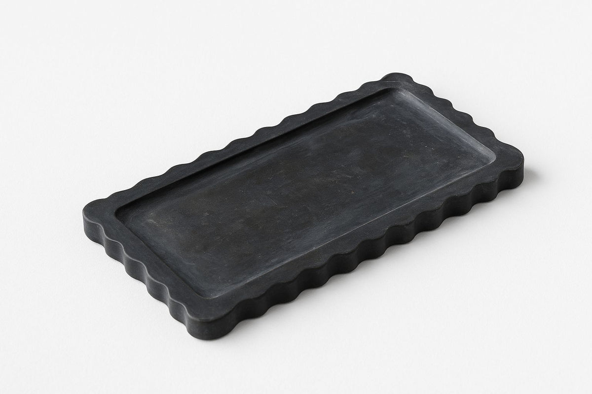 Black Marble Scalloped Vanity Tray
