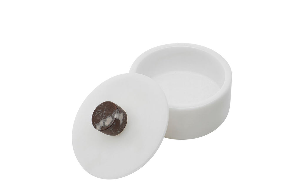White Marble Jar with Wood Knob