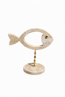 Switch Travertine Fish Pair on Brass Stems – handcrafted natural beige travertine, view 2 2 image