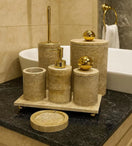 Switch Travertine Bathroom Set on Footed Tray with Toilet Brush – handcrafted natural stone, view 2 2 image