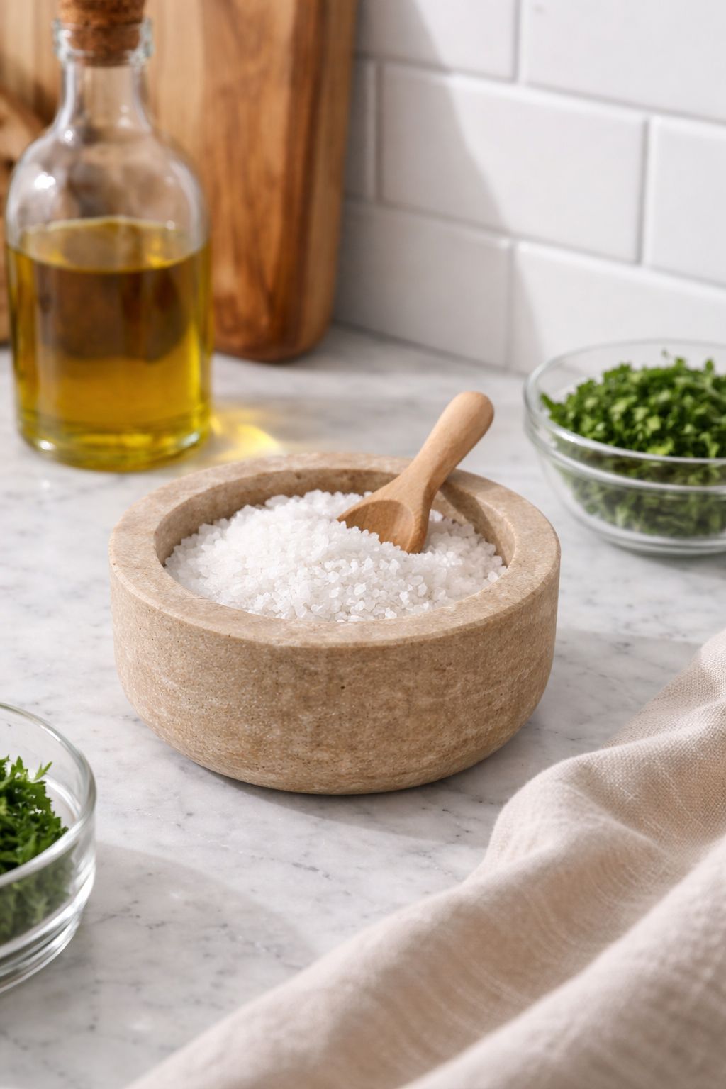 Travertine Salt Cellar Pinch Bowl – handcrafted natural beige travertine