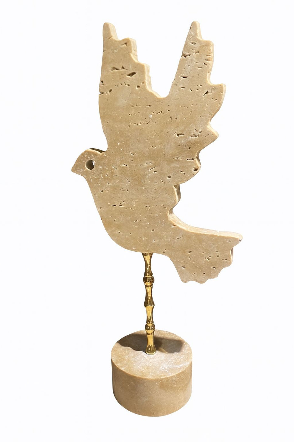 Travertine Dove Sculpture on Brass Stem