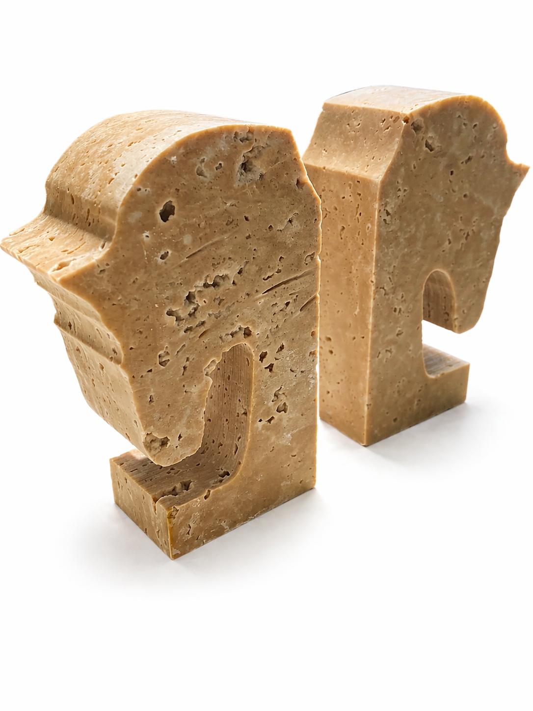 Travertine Horse Head Bookends – handcrafted natural beige travertine, view 2