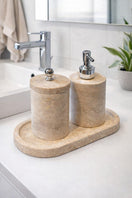 Switch Travertine 3-Piece Bath Set with Oval Tray – handcrafted natural beige travertine, view 3 3 image