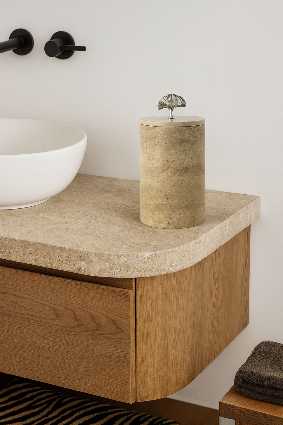 Travertine Canister with Brass Topper