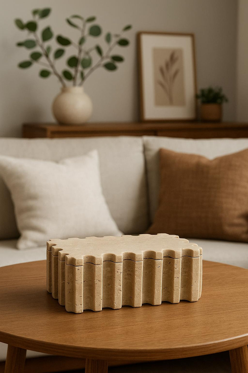 Fluted Travertine Box with Lid