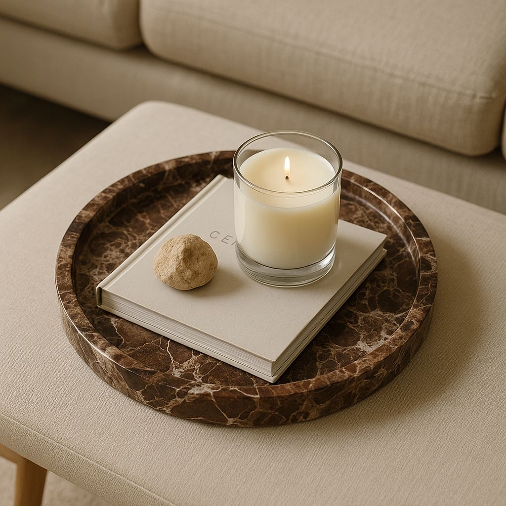 Rosso Levanto Round Tray – handcrafted natural stone, view 5