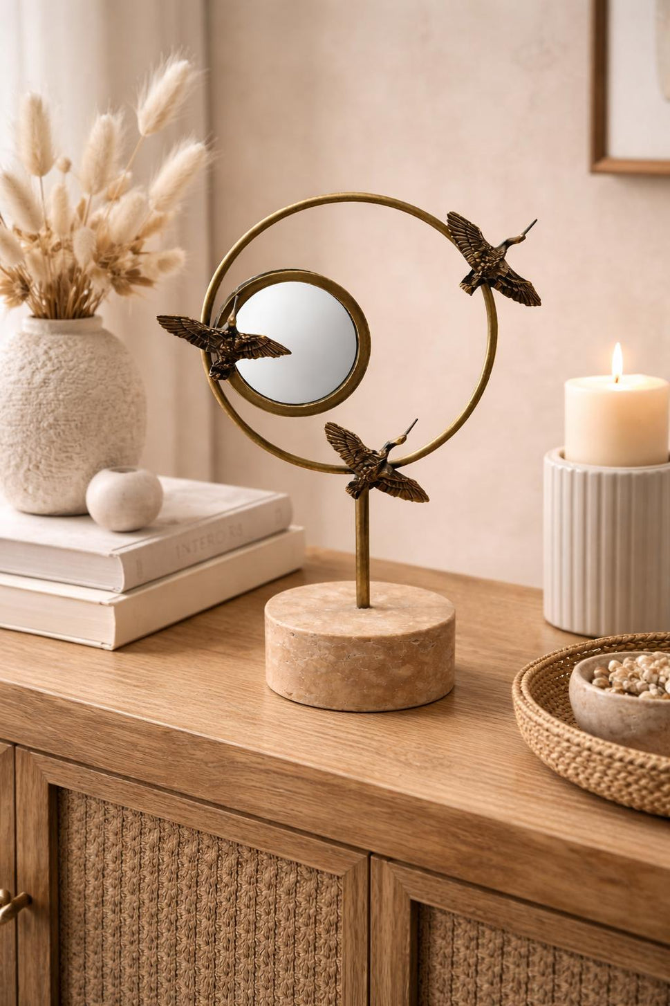 Brass Ring Sculpture with Birds