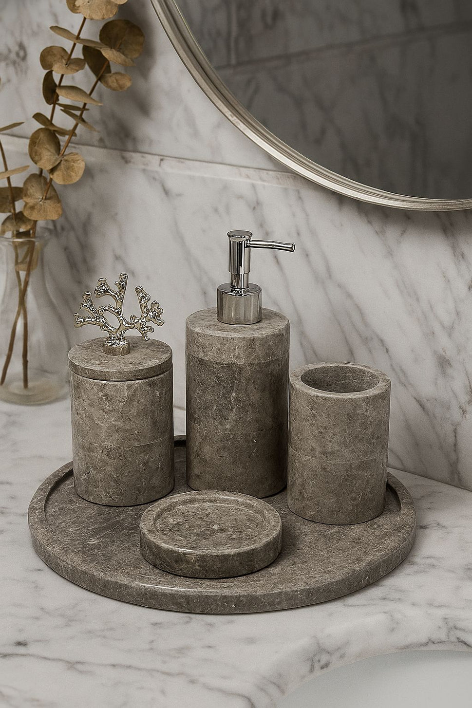 Silver Travertine 6-Piece Bathroom Set