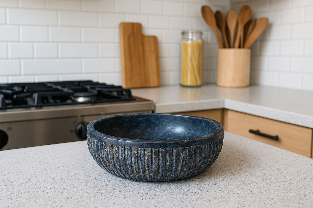 Hand-Carved Black Stone Bowl – handcrafted natural black marble, view 5