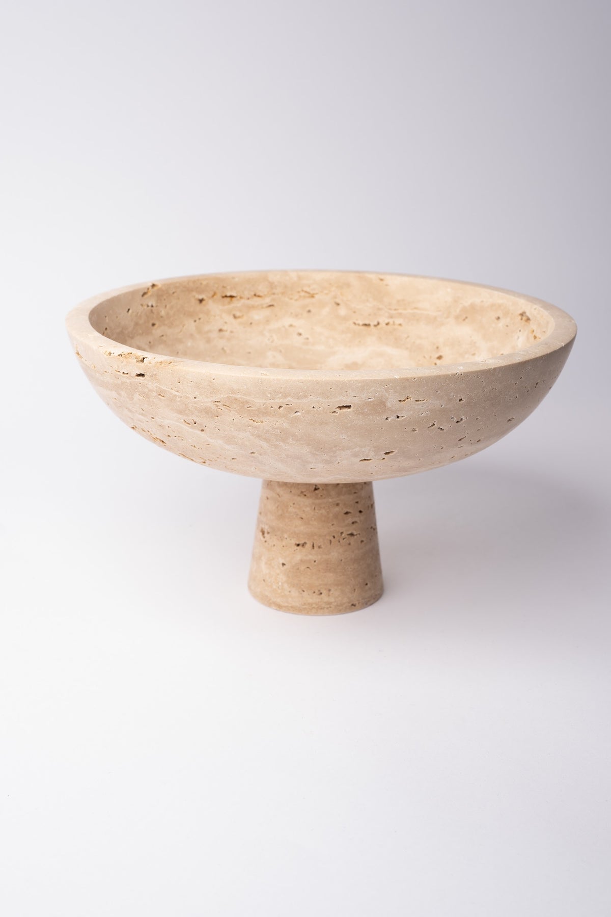 Travertine Pedestal Fruit Bowl – handcrafted natural beige travertine