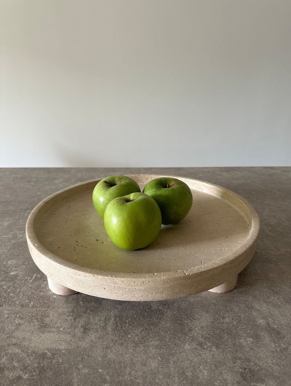 Round Travertine Tray on Three Feet