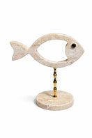 Switch Travertine Fish Pair on Brass Stems – handcrafted natural beige travertine, view 3 3 image