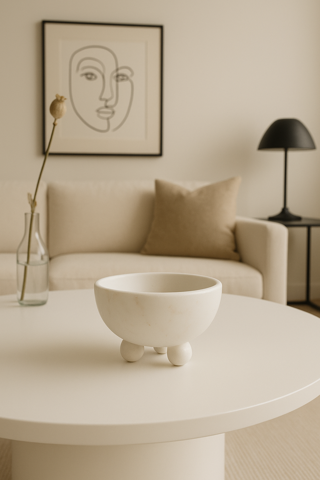White Stone Three-Footed Bowl – handcrafted natural white marble