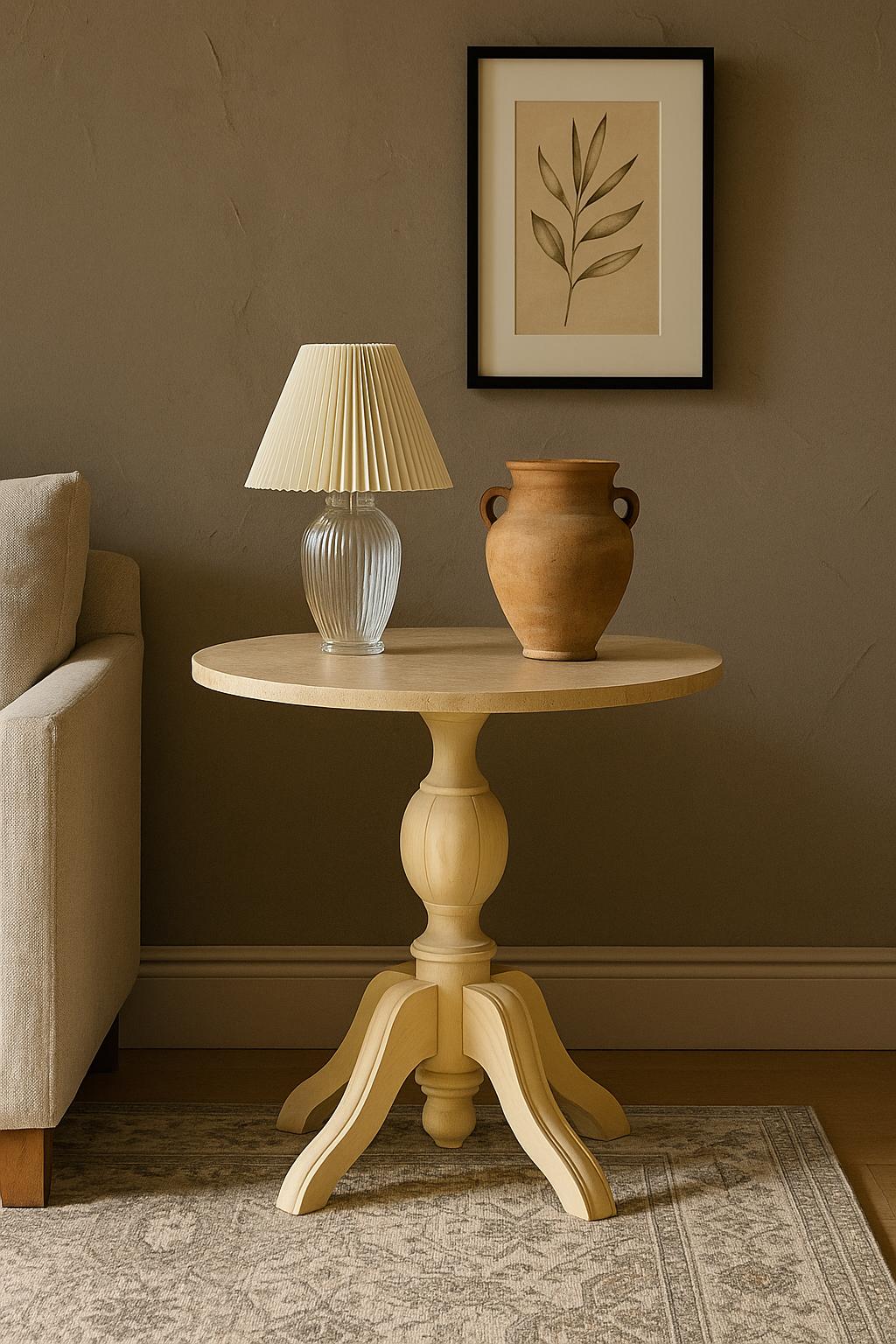 Classic Travertine Pedestal Side Table