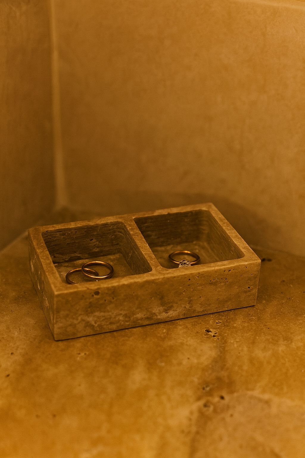 Travertine Two-Compartment Ring Dish – handcrafted natural beige travertine, view 2