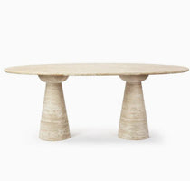 Travertine Oval Dining Table with Cone Pedestals