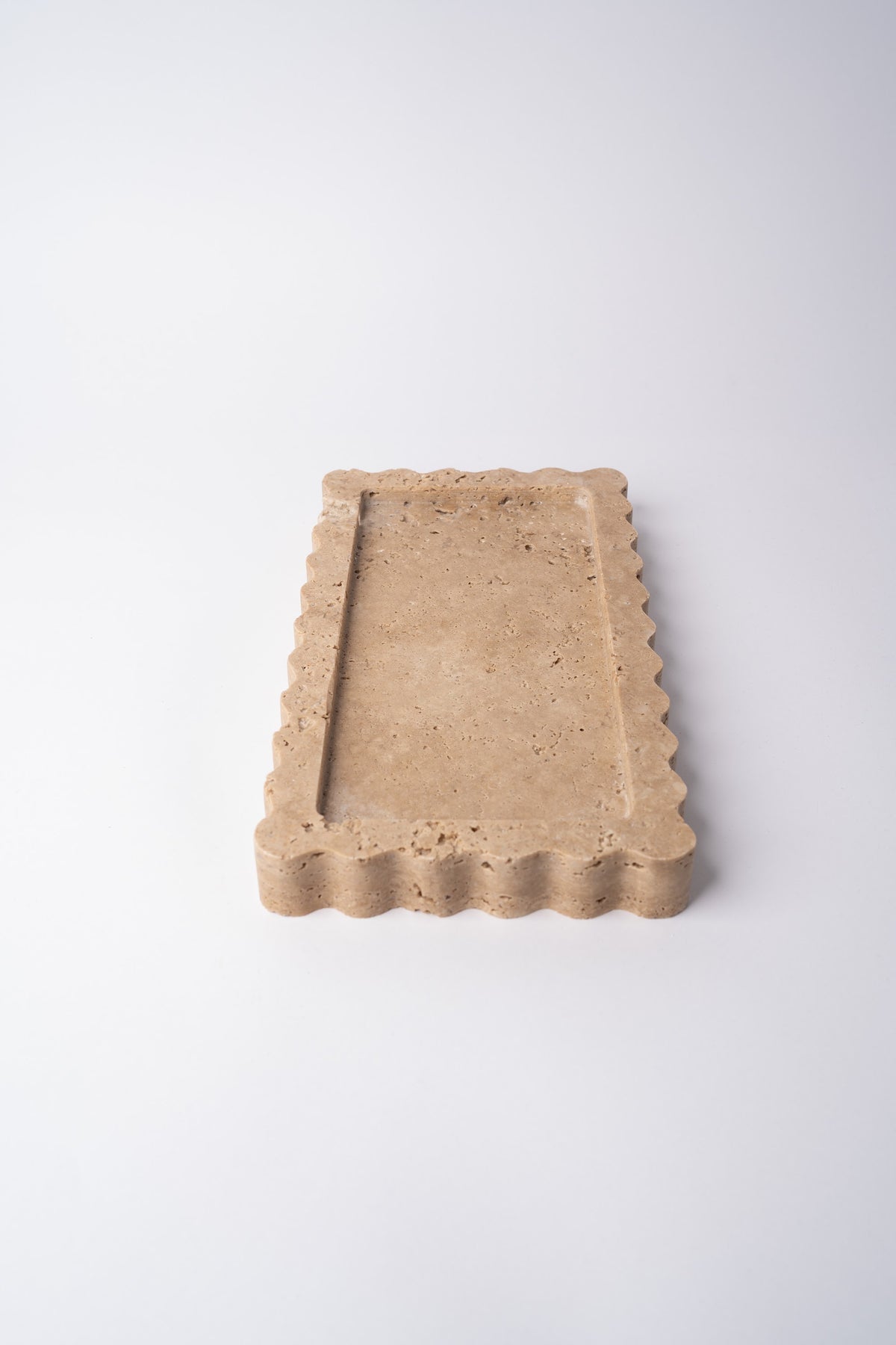 Scalloped Rectangular Travertine Vanity Tray – handcrafted natural beige travertine, view 6