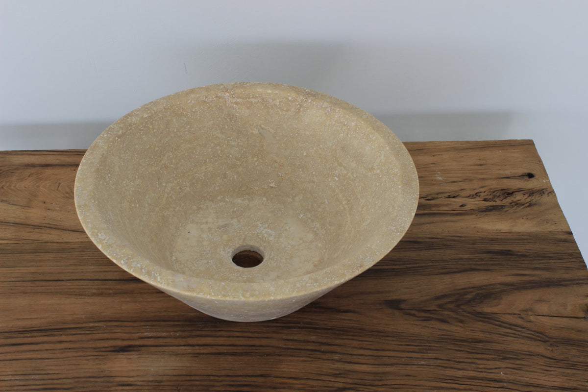Conical Travertine Vessel Sink – handcrafted natural beige travertine, view 3