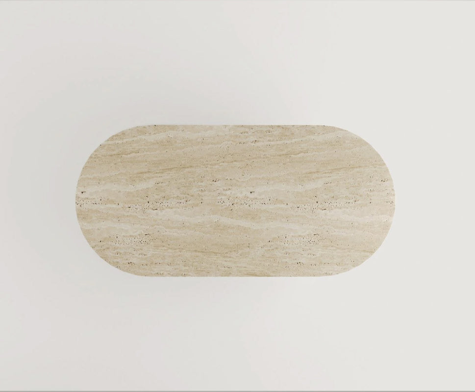 Travertine Oval Dining Table with Column Legs
