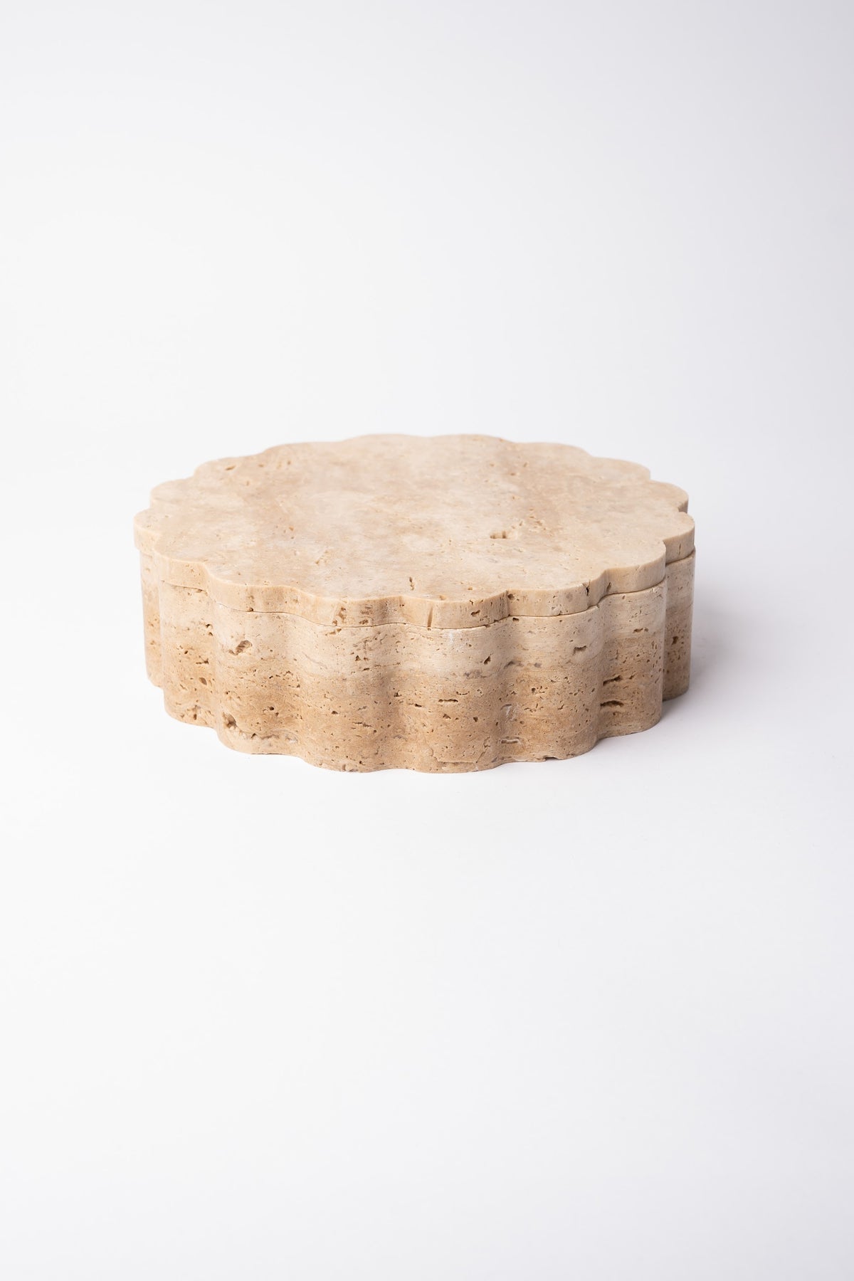 Scalloped Travertine Low Bowl – handcrafted natural beige travertine, view 7