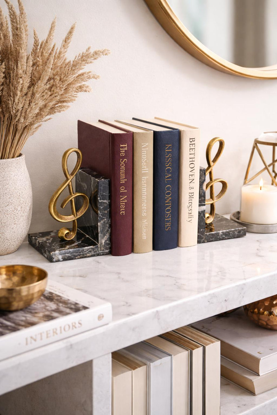 Black Marble Treble Clef Bookends