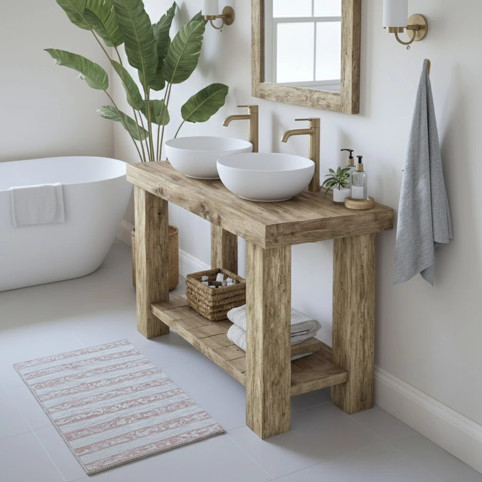 Rustic Bathroom Single or Double Sinks Vanity - Narrow Live Edge Wood