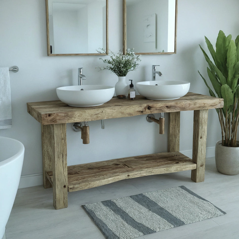 Rustic Bathroom Single or Double Sinks Vanity - Narrow Live Edge Wood