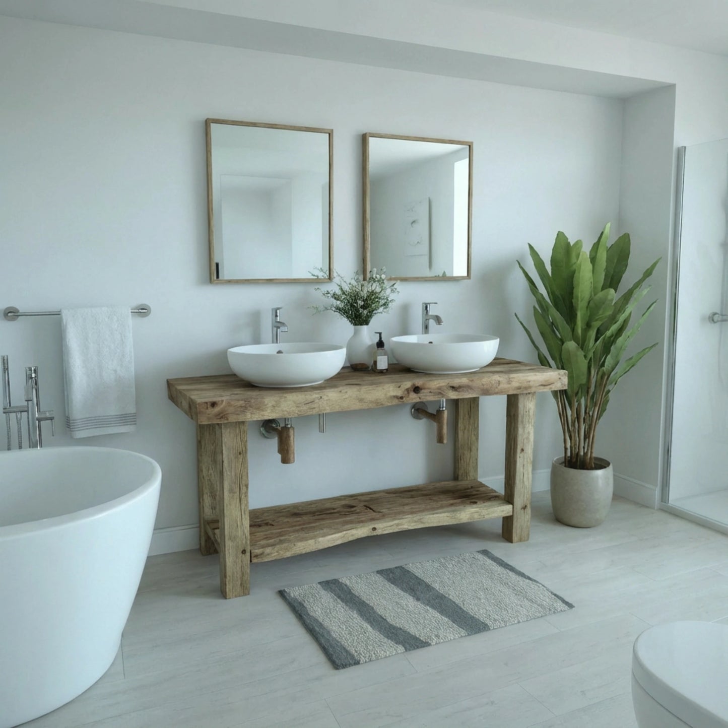 Rustic Bathroom Single or Double Sinks Vanity - Narrow Live Edge Wood