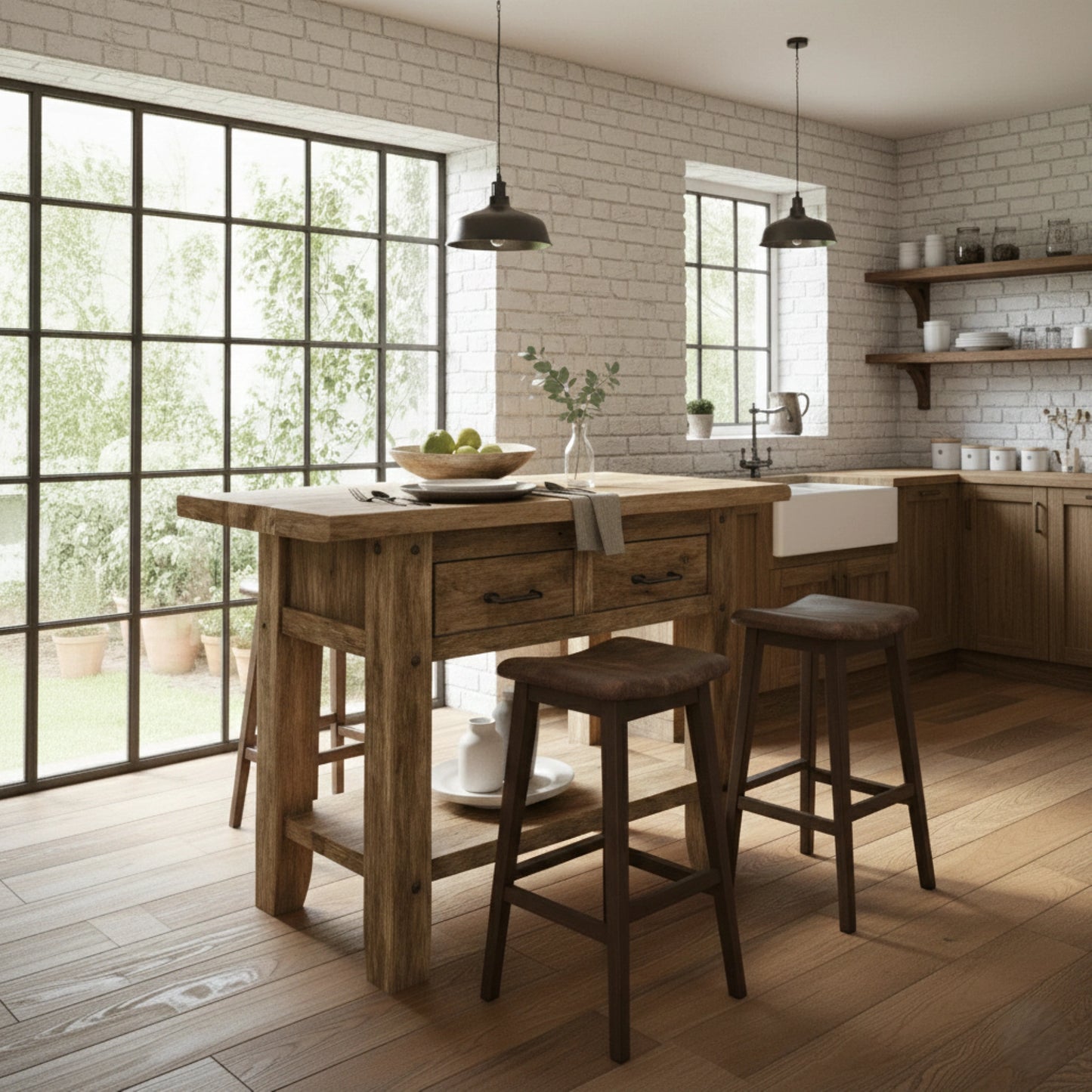 Rustic Kitchen Island with Storage - Live Edge Wood Counter Height