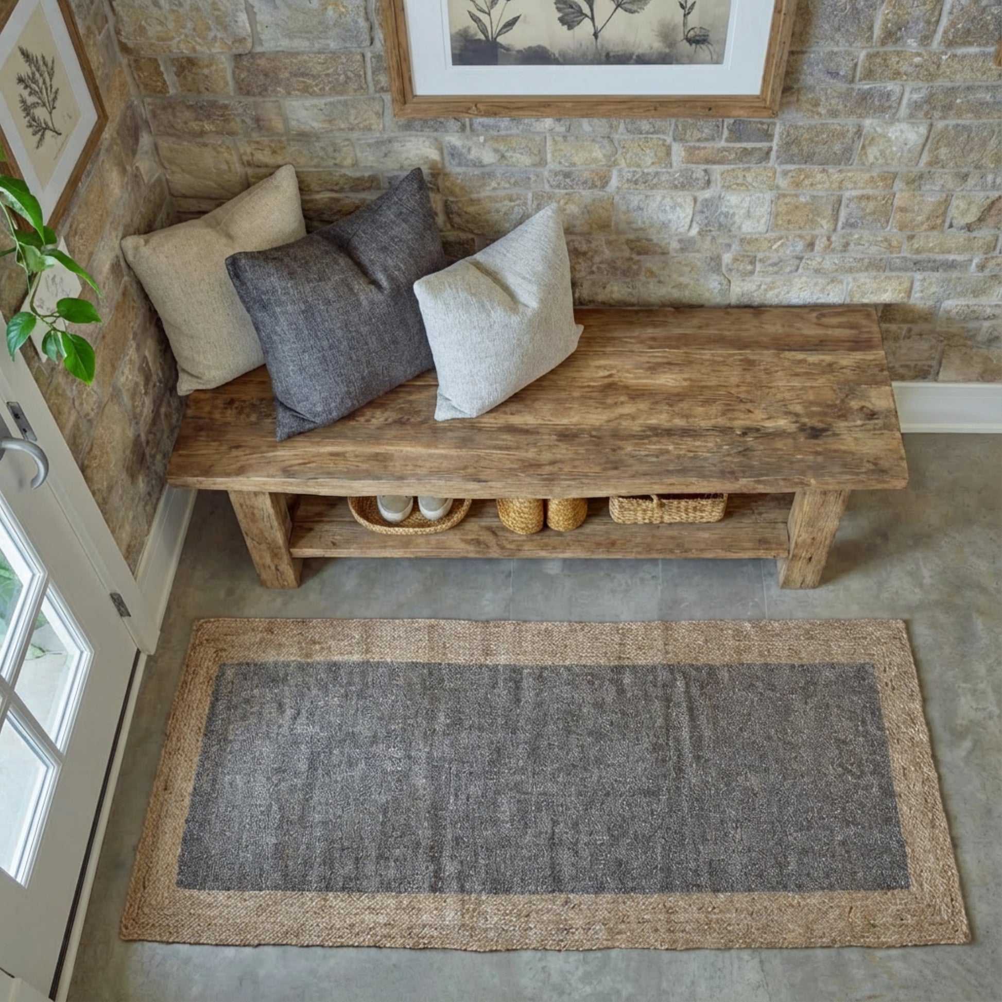 Rustic Entryway Wooden Console Table - Live Edge Wood Bench