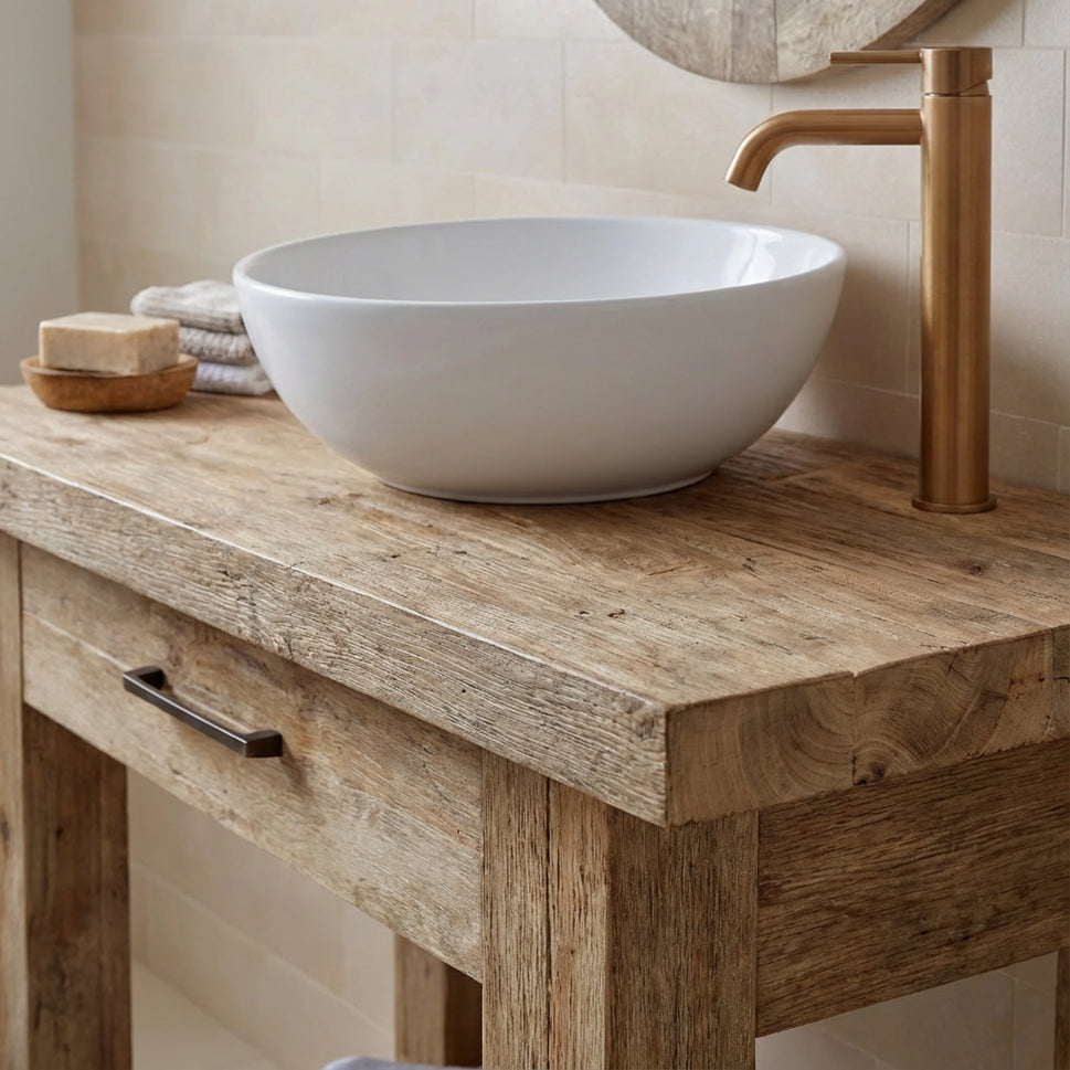 Rustic Bathroom Single or Double Sinks Vanity - Narrow Live Edge Wood